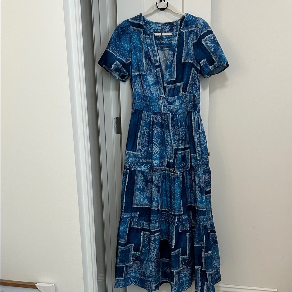 Anthropologie Blue Patchwork Midi Dress Size Medium New!